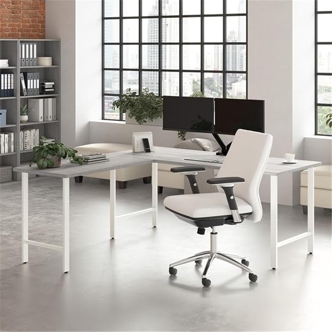 Bush Business Furniture HYD148WH Hybrid 48-Inch Computer Table Desk with Metal Legs White