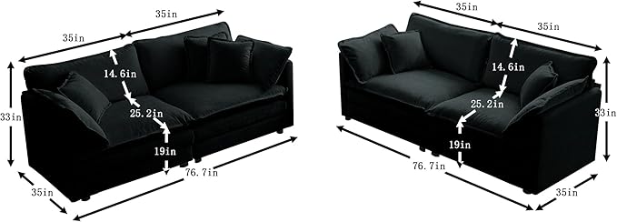 GNIXUU Living Room Furniture Sets 2 Pieces Loveseat Sofa | Modern Chenille Deep Seat 2+2 Seat Black