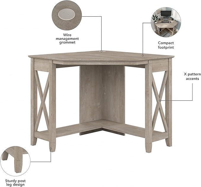 Bush Home Key West Small Corner Desk in Washed Gray