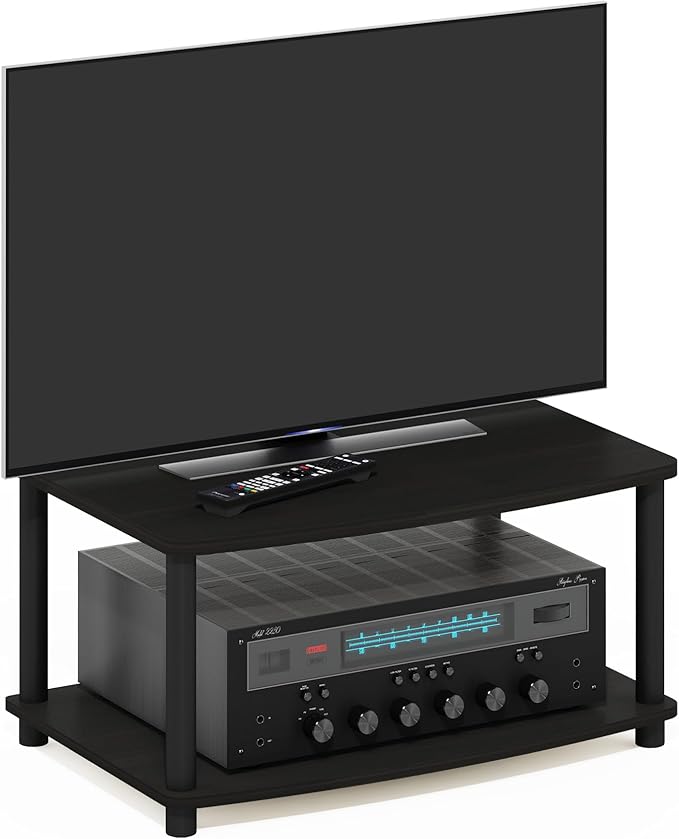 Furinno TURN-N-TUBE TV Riser Stand 2-Tier Small Elevated No Tools TV Stand with Plastic Poles TV Console for TV up to 32 inch 15.8 x 23.8 x 11 for Living Room Bedroom Espresso