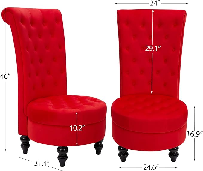 ECOTOUGE Queen Throne Chairs for Party Royal Design High Back Armless Chair with Sturdy Wood Legs for Bedroom Red