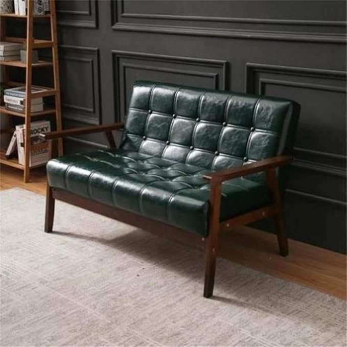 NIUYAO Sofa Couch with Comfy Armrest Upholstered Tufted Back Small Loveseat Sofa Modern Classic Faux Leather Couch for Living Room Bedroom Apartment Office -Red Brown 45 L x 26 W x 28 H
