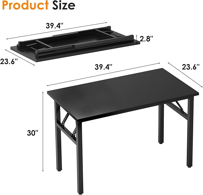 Folding Desk 39 inch No Assembly Folding Desks for Small Spaces Sturdy Foldable Computer Desk Functional Home Office Desks Study Writing Desk Office Table Workstation for Home Office Outdoor