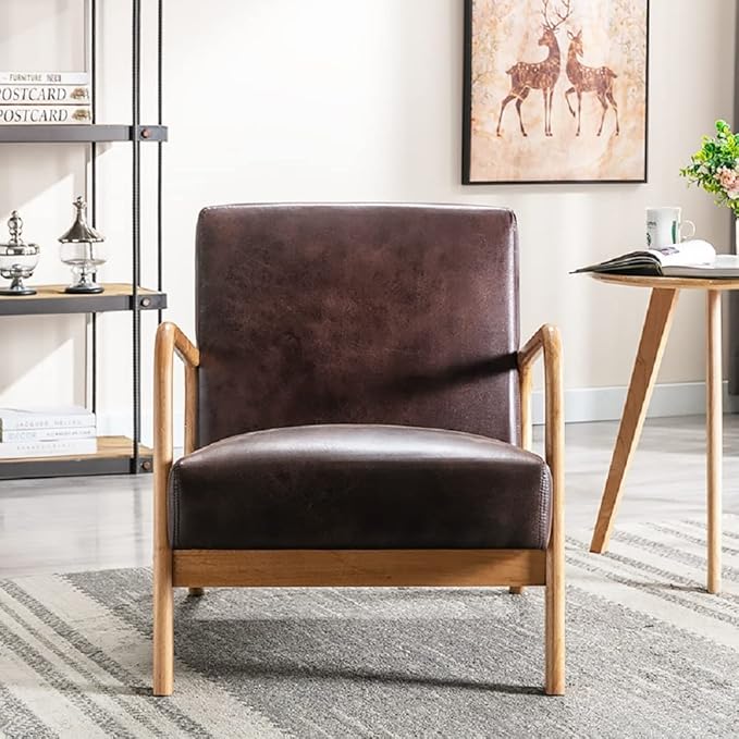 Classic Mid Century Modern Accent Chairs for Living Room or Bedroom Espresso Open ed Armchair with Plush Cushioning and Microfiber Upholstery Dark Brown