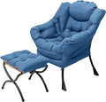 Welnow Lazy Chair with Ottoman Modern Accent Chair with Armrests and a Side Pocket Leisure Sofa Armchair Reading Armchair with Footrest for Small Space Royal Blue