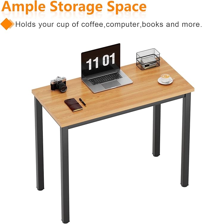 Need 31 Inch Small Computer Desk Modern Simple Style Writing Desk for Home Office Basic PC Work Desk with Black Metal Frame Teak