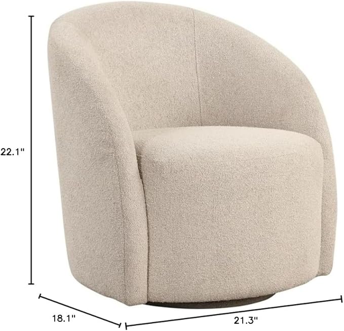 Pemberly Row Swivel Accent Chair Khaki Beige Boucle Upholstery High-Density Foam Cushion Solid Wood Frame Upholstered Base Low Profile Back Stylish and Durable Living Room or Makeup Table
