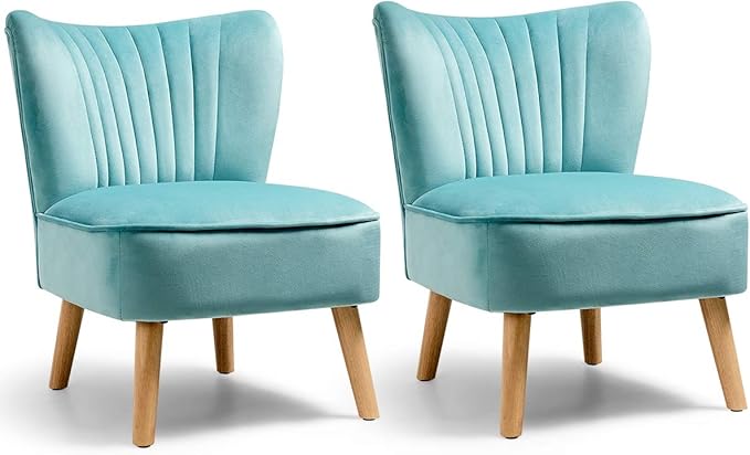 Giantex Set of 2 Velvet Accent Chair Upholstered Modern Sofa Chair w/Wood Legs Thickly Padded Small Armless Wingback Club Chairs for Living Room Bedroom Furniture