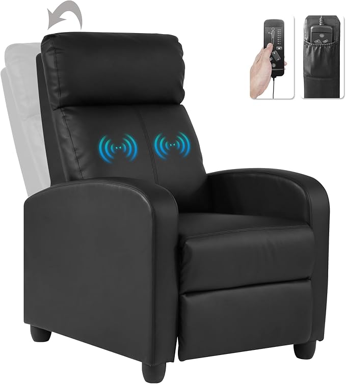 Electric Massage Chair Recliner Chair for Living Room Massage Recliner Adjustable Remote Controlled Leather Massage Chair Single Home Seating for Adults with Footrest Pockets (Black)