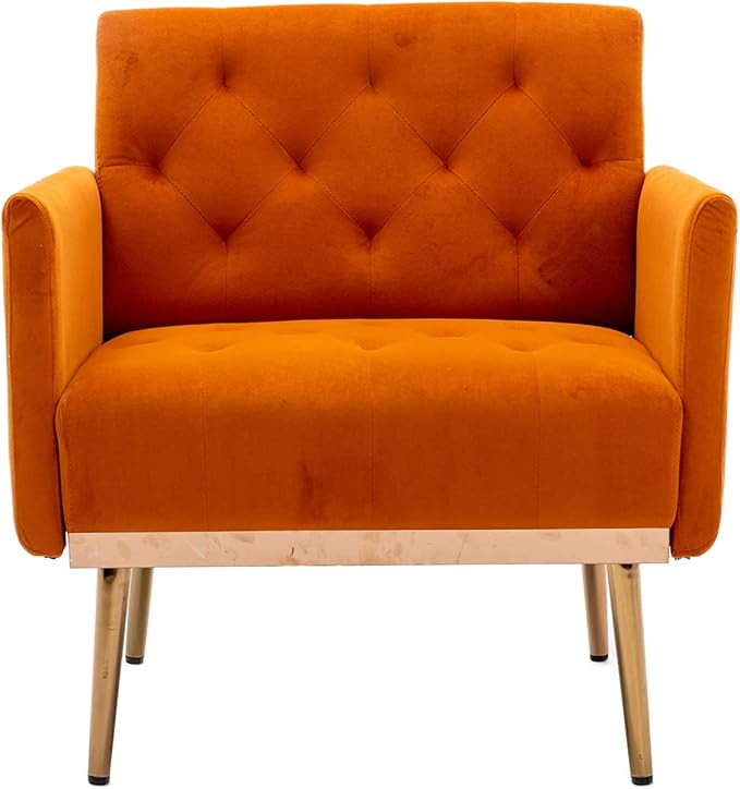 Modern Accent Chair Upholstered Single Sofa Arm Chair for Living Room and Bedroom Upholstered Comfy Armchair Chair with Solid Tapered Metal Legs (Orange)