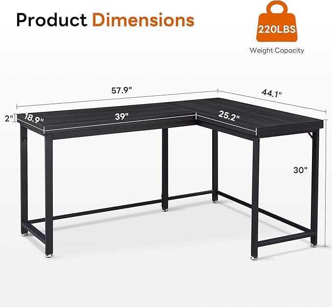 ivinta L Shaped Desk Modern Corner Home Office Computer Desk with 2 Thicker Desktop for Study Work Simple Reversible Worksation with Metal Frame for Bedroom Living Room Novas (Black)