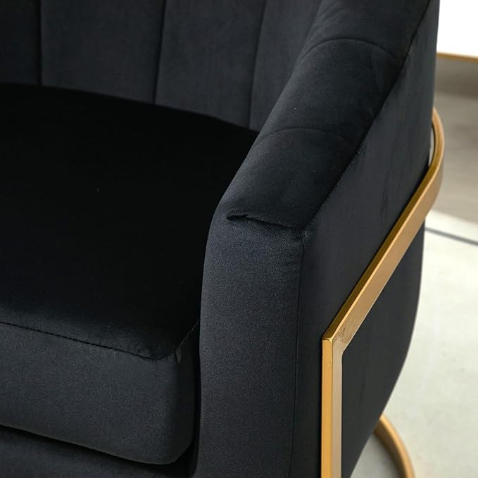 Velvet Modern Accent Armchair - Luxury Gold Frame | Versatile Seating for Living Room Bedroom Office Black