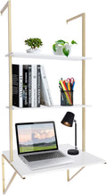 Wall Mounted Desk Floating Desk Shelf Wall Mounted Table with 3 Storage Shelves Space Saving Wall Mounted Laptop Computer Desks Ideal for Home Office Dormitory Small Spaces (White)
