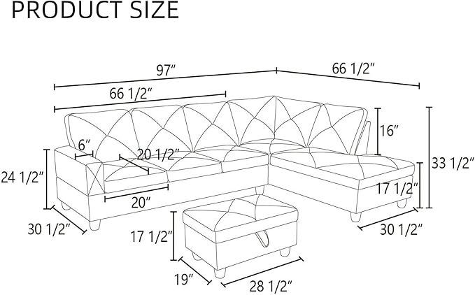 FONTOI L Shaped Sectional Couches Modern Modular Sectional Sofa for Living Room Bedroom Furniture Cozy 4 Seat Couch with Ottoman Storage &amp Chaise Gray White