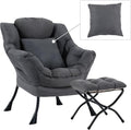 Lazy Chair with Ottoman Comfy Reading Lounge Chair with Footstool &amp Throw Pillow Modern with Armrests &amp Side Pocket for Living Room Bedroom Dorm Room Dark Grey