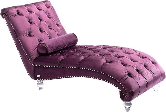 Leisure Velvet Concubine Sofa Accent Sofa Chaise Reclining Lounger Barrel Sofa with Acrylic Feet (Purple)