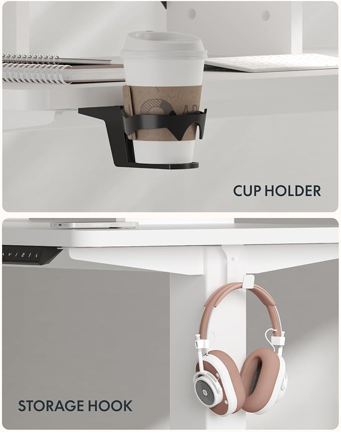 FLEXISPOT Standing Desk with Monitor Stand 55 x 24 Inches One-Piece Electric Height Adjustable Computer Desk with Cup Holder for Home Office White