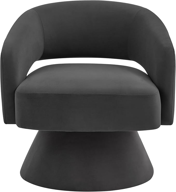 Swivel Barrel Chair Velvet Round Upholstered Accent ChairsLounge Chair with Open Backrest 360 Degree Comfy Single Sofa Dresser Chair for Living Room Hotel Bedroom Office (Dark Gray)