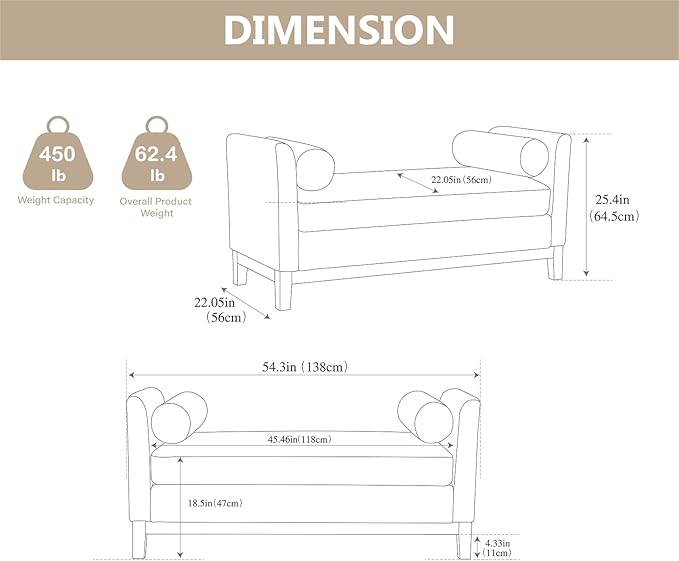 Chifee &amp Vingol 54.3 End of Bed Bench Upholstered Boucle Bench for Bedroom Entryway White