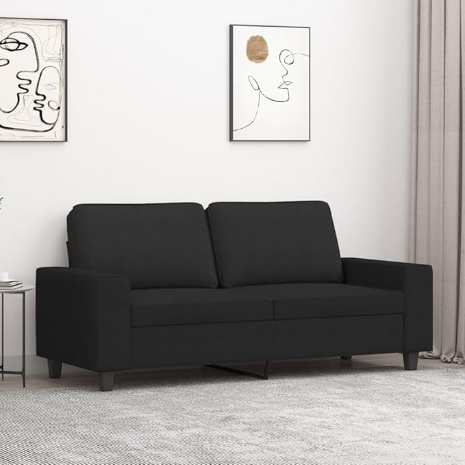 vidaXL Contemporary 2-Seater Sofa Black Fabric High-Comfort Padding Stable Metal Frame 68.5 x 30.3 x 31.5 Suitable for Lounge and Living Room
