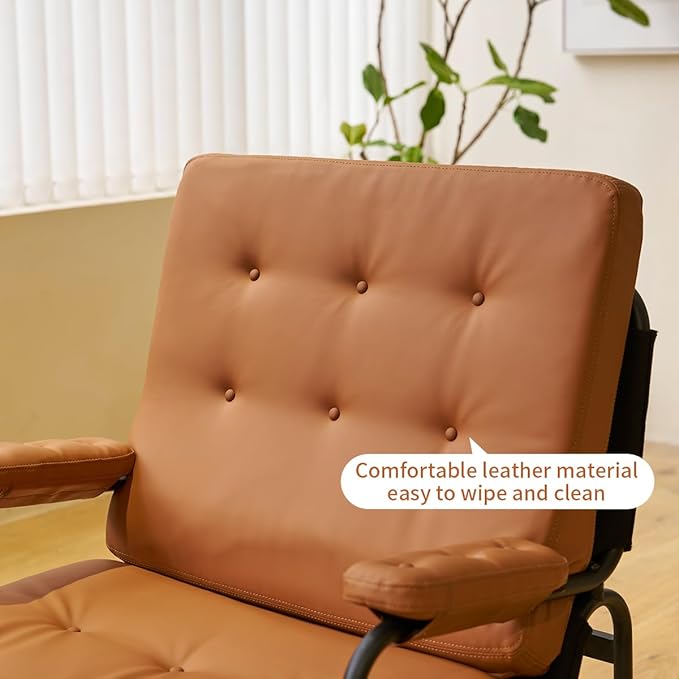 Bonded Leather Armchair Modern Accent Chair High Back Living Room Chairs with Metal Legs and Soft Padded Sofa Chairs for Home OfficeBedroomDining Room (Brown 1pc)
