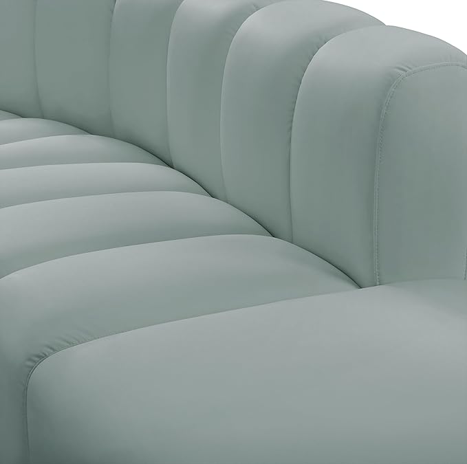 Meridian Furniture 101Mint-S2A Arc Collection Modern | Contemporary Modular Sofa with Soft Mint Green Vegan Leather Deep Channel Tufting Modular 60 W x 31 D x 30 H Mint