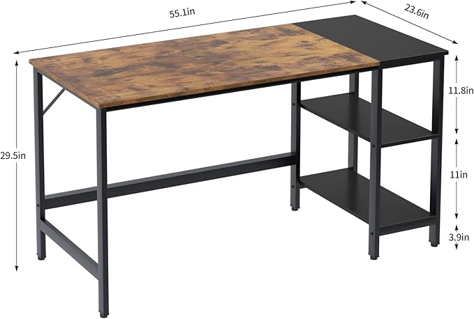 soges 55.1 Inch Home Office Computer Desk Study Writing Table Desk with with Splice Board Wooden Study Working Table Desk with 2-Tier Storage ShelfModern Laptop PC TableCXYM-PB001B-140