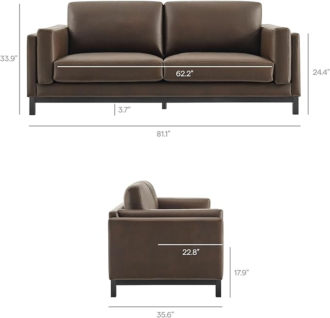 Modway Roscoe 81 Inch Vegan Leather Sofa in Espresso - Comfortable Faux Leather Deep Seat Couch for Living Room Apartment or Office Seating