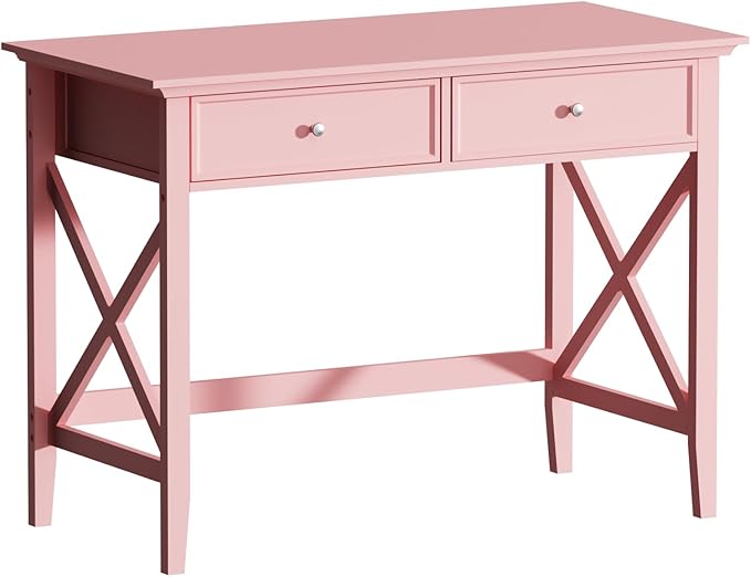 Writing Computer Desk with Drawers Cute Modern Table for Bedrooms Pink Vanity Table Office Desk with Drawers Home Computer Desk for Girls Living Room Entryway Pink