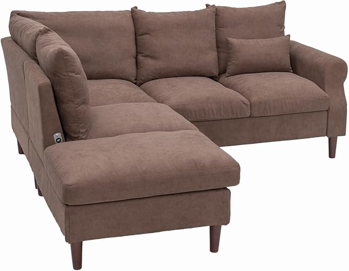 Panana 5 Seater Corner Sofa with Built in USB Charging Port Chaise Left Corner Rolled Arms Sectional Couch (Brown 5 Seater Left Corner with Chaise)