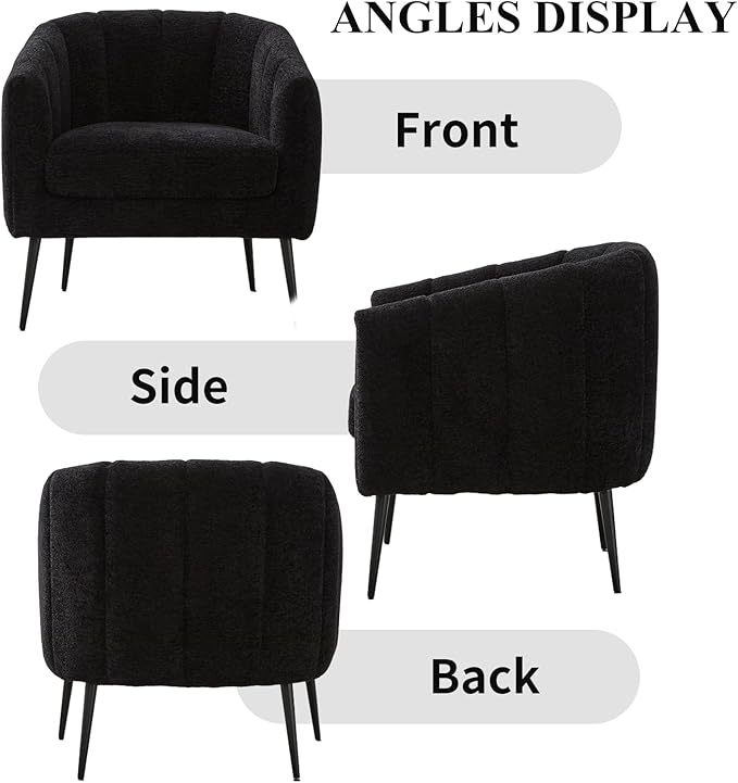 Modern Accent Chair Chenille Upholstered Accent Single Sofa with Metal Legs Tufted Lounge Chair with Wraparound Backrest Leisure Armchair for Living Room Office (Black)