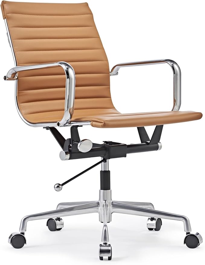 Mid Back Office Chair with Arms and Lumbar Support Ergonomic Swivel Desk Chair for Receptionist Executive Home Office Use – Terracotta