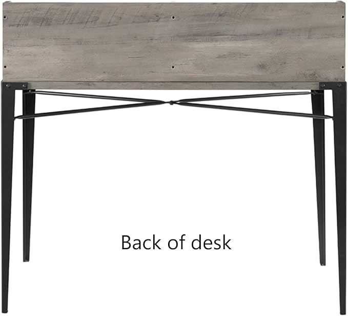 Industrial Modern Wooden Secretary Office Desk with Hutch - Grey Wash 42