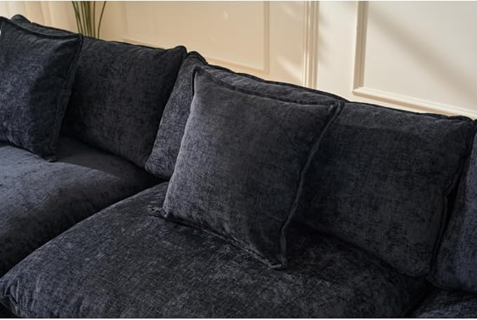 39.4 Modern Accent Chair with Ottoman Living Room Club Chair Chenille Upholstered Armchair Reading Chair for Bedroom (Black + Fabric + Plastic + Steel + Wood + 1 Seat + Foam)