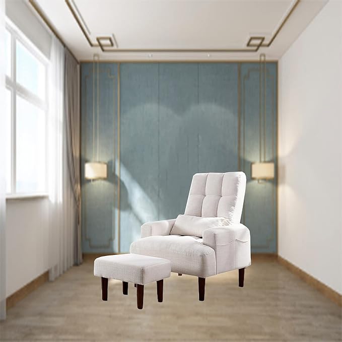 Redde Boo Modern Design Living Room Cream White Recliner Soft Cozy Sofa Chair with Ottoman