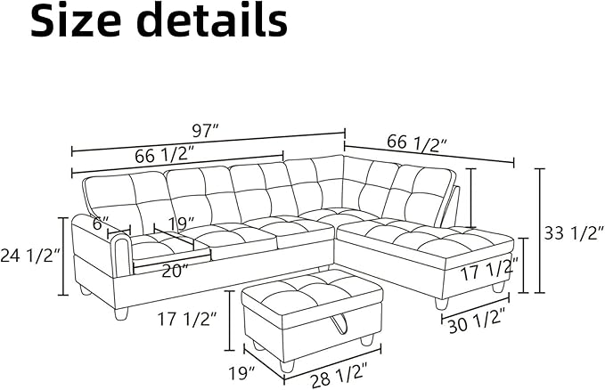 FONTOI L Shaped Sectional Couches for Living Room Modern Modular Sectional Sofa with Ottoman Storage Comfy L Shaped Couch with Chaise for Bedroom Apartment Furniture Gray