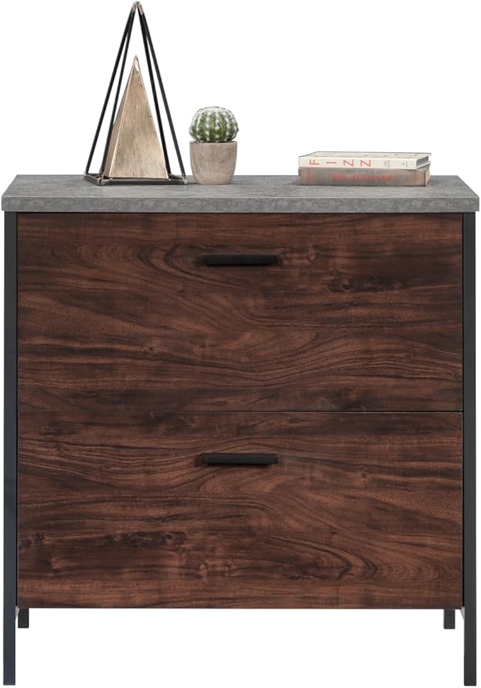 2 Drawer Small File Cabinet with Lock Under Desk Locking Storage Drawers Organizer for Home Office Engineered Wood Filing CabinetsDarkWalnut