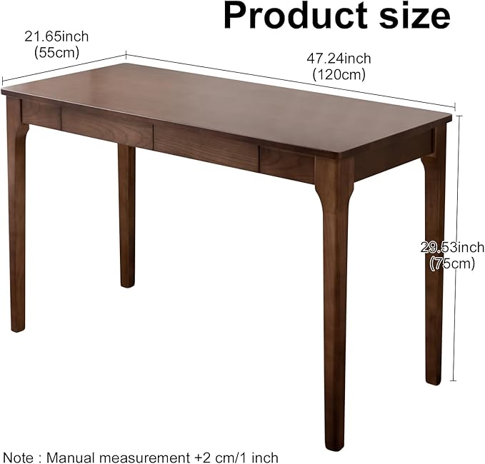 Solid Wood Desk with Drawers Home Office Desk for Small Spaces Gaming Work Study Desk Student PC Desk for Bedroom Easy to Assemble (Walnut Color 39.4 inch)