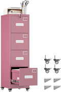 METAN 4 Drawer File Cabinet on Wheels Lockable Metal Filing Cabinet with Handle and Name Card for Office HomeAssembly RequiredPink