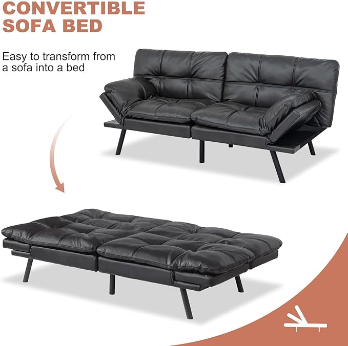 MUUEGM Futon Sofa Bed Couch Convertible Futon Memory Foam Futon Couch Bed Modern Sofa Couch Love Seat Sleeper Sofa for Small SpaceLiving RoomOfficeAdjustable Backrests&ampArmrests SofabedBlack