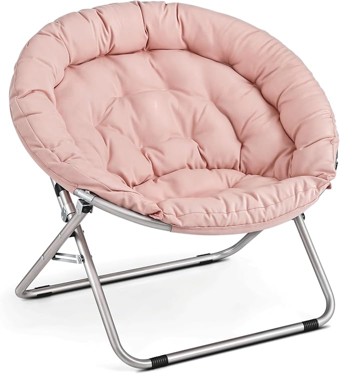 Cozy Saucer Chair Living Room Chair Faux Fur Soft Thick Padded Folding Chair Comfortable Moon Chair for Living Room Bedroom Reading Nook Modern Style 2 Pack Pink