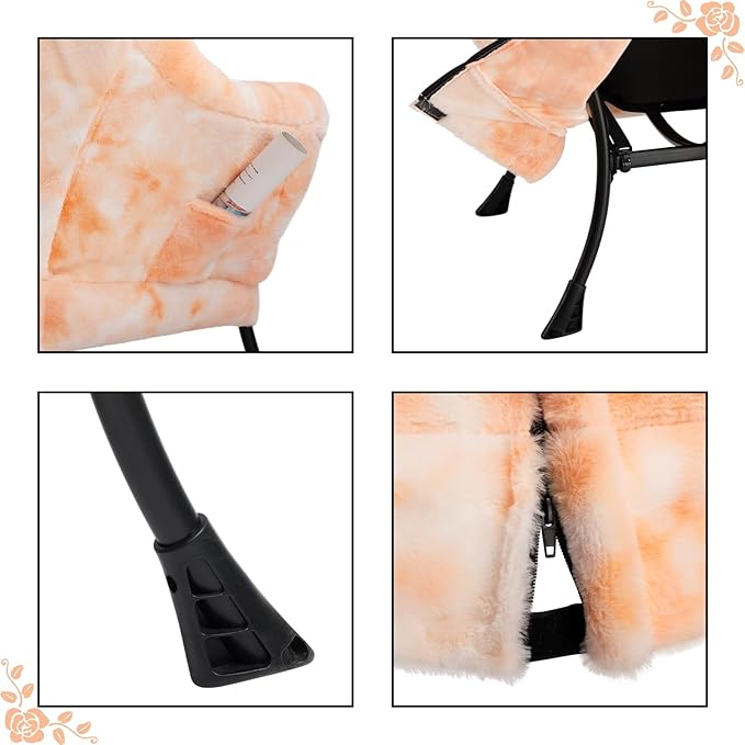 HollyHOME Lazy Chair with Foldable Ottoman Accent Comfy Lounge Armchair and Folding Footrest Stool Leisure Sofa Reading Chair and Footstool for Living Room Bedroom DormFaux Fur Peach