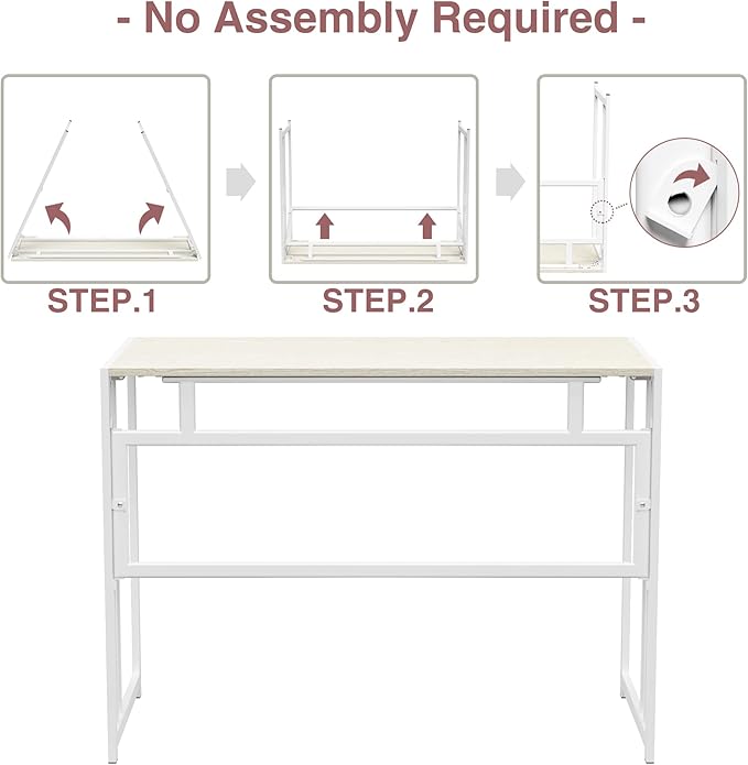 Gezen Folding Desk 40'' Computer Desk for Home Office No Assembly Office Desk Foldable Simple Study Writing Desk Table for Small Spaces(Beige White)