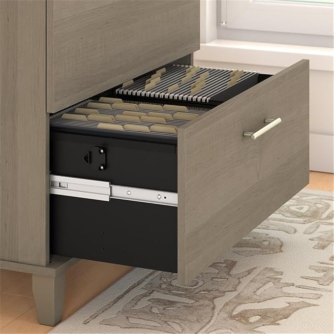 Pemberly Row Lateral 2 Drawer File Cabinet 29.72 W x 16.69 D x 29.15 H Ash Gray Finish Contemporary Metal Hardware Full-Extension Ball Bearing Slides Home Office Filing Storage Solution