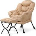 Living Room Chair with Ottoman Modern Lounge Accent Chair with Armrests and a Side Pocket Leisure Upholstered Sofa Lazy Chair Reading Chair with Footrest for Small Space (Beige)