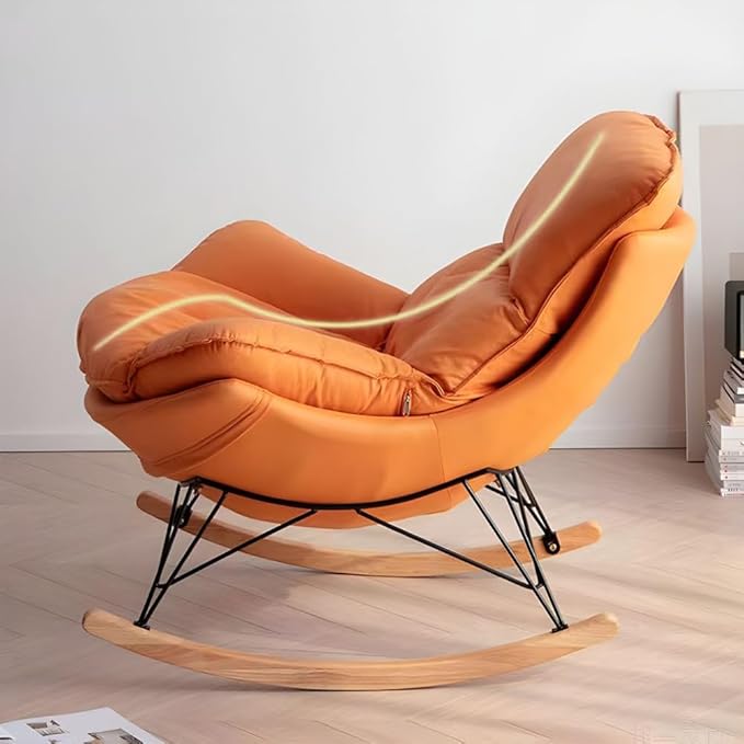 LITFAD Modern Rocking Chair Faux Leather Leisure Glider Chair Upholstered Rocking Seat Comfy Rest Reading Chair Water Resistant Nursery Chair for Living Room Bedroom Nursery-Grey
