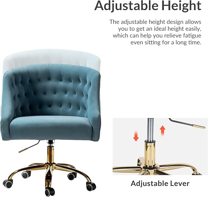 Velvet Office Chair with Gold Base Modern Cute Desk Chair Comfortable Adjustable Swivel Task Chair for Home Office Living Room Bedroom Vanity Study