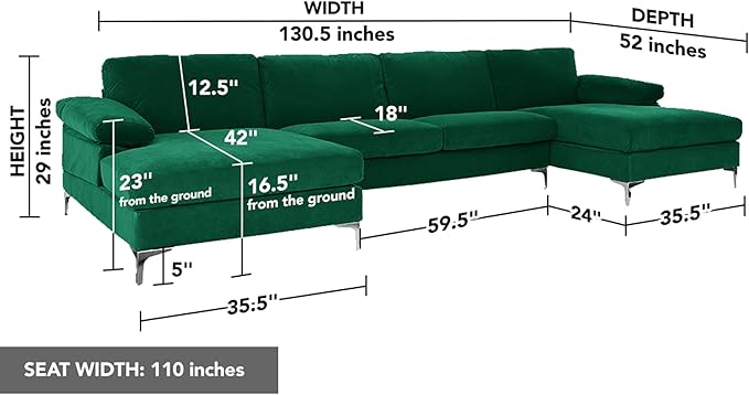 Casa Andrea Milano Modern Large Velvet Fabric U-Shape Sectional Sofa Double Extra Wide Chaise Lounge Couch