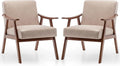 Rovibek Upholstered Accent Chair with Arms - Mid Century Modern Accent Chairs with Wood Frame Upholstered Arm Chairs with 5.9in Thick Foam Beige Occasional Chair Set of 2
