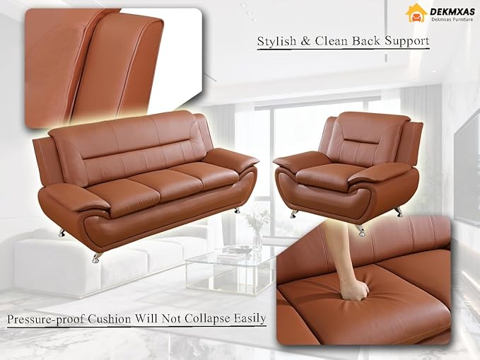 Living Room Furniture Sets 2-Piece Orange Faux Leather Sofa Couches Sofa and Chair for Bedroom Apartment Rv Car